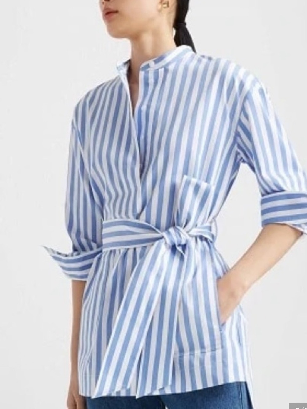 NWT Club Monaco Blue & White Vertical Stripe Tie-Waist Tunic